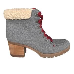 Kork Ease Evie Womens Size 10M Ankle Boots Gray Felted Wool Lace Up Bootie Heel